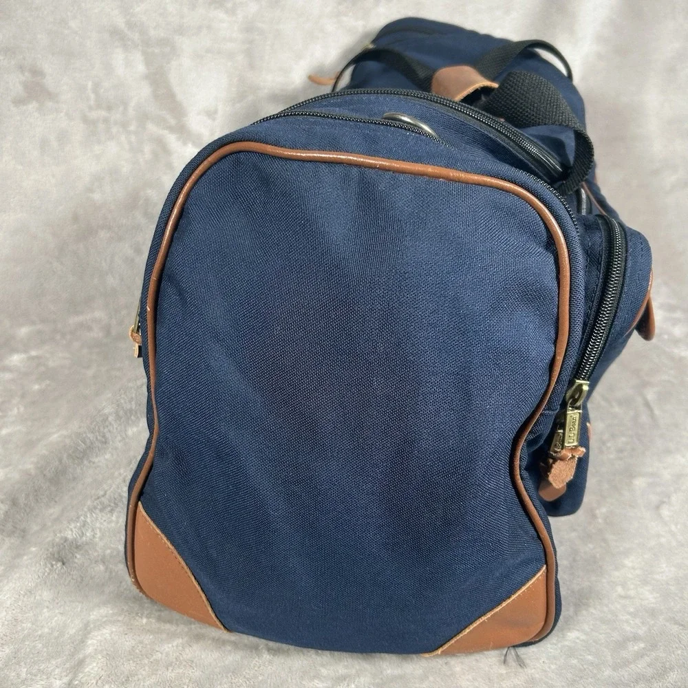 Vtg LL Bean Navy Canvas Leather Duffle Bag Shoulder Strap 22x12x10 43L